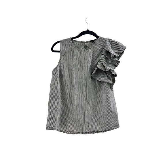 Who What Wear Tops - Who What Wear Women's Gray Striped Ruffle Seersucker Tank Top S